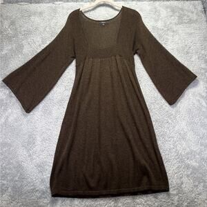 Express Brown Sweater Dress Small Bell Sleeve Fit and Flare Wool Blend Mini Midi
